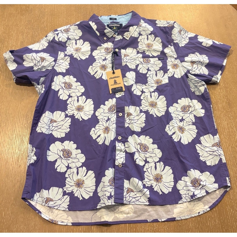 Chubbies Friday Floral Button Up Shirt Men's XXL Purple Hawaiian NWT Beach